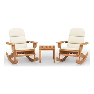 Afuera Living 3 Piece Solid Acacia Wood Garden Lounge Set in White/Cream/Natural