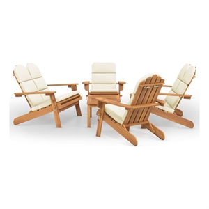 Afuera Living 5 Piece Solid Acacia Wood Garden Lounge Set in White/Cream/Natural
