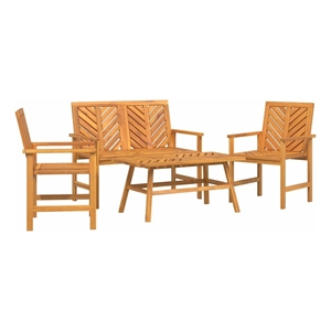 Afuera Living Contemporary Solid Acacia Wood Garden Lounge Set in Brown
