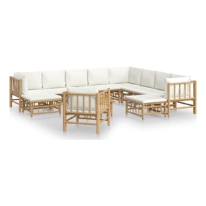 Afuera Living 12 Piece Bamboo Large Garden Lounge Set in White/Cream