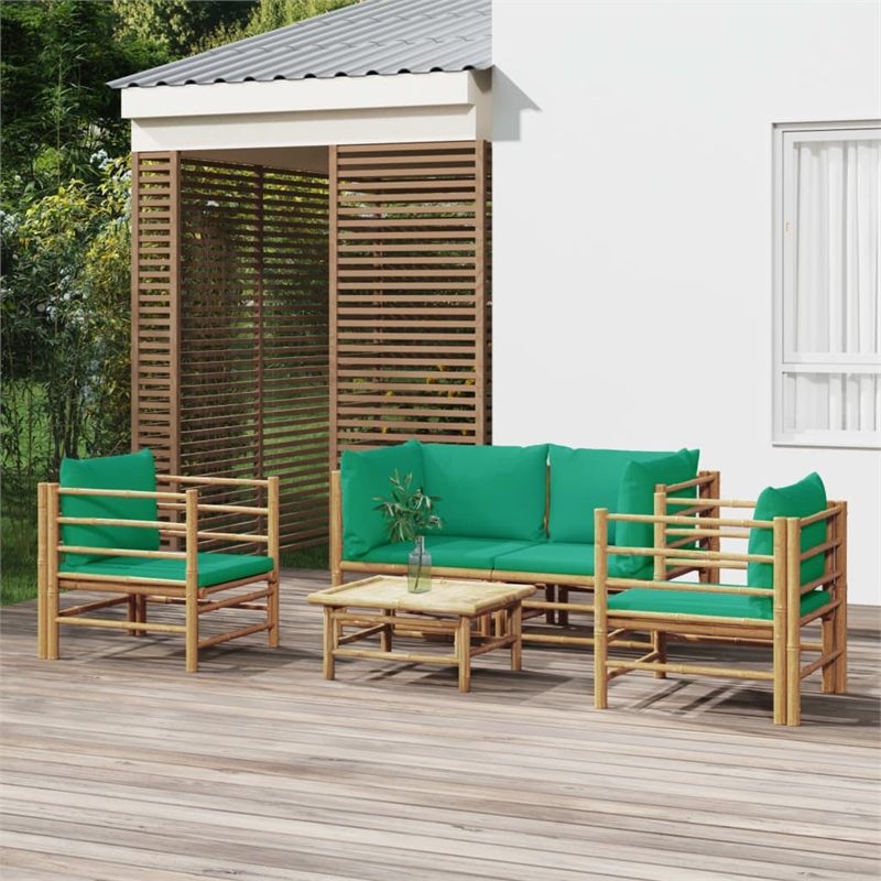 Afuera Living 5 Piece Bamboo Medium Garden Lounge Set in Green/Natural