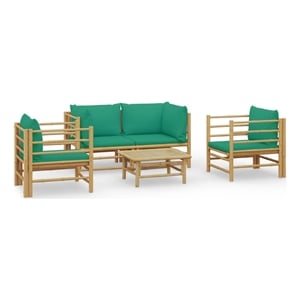Afuera Living 5 Piece Bamboo Medium Garden Lounge Set in Green/Natural