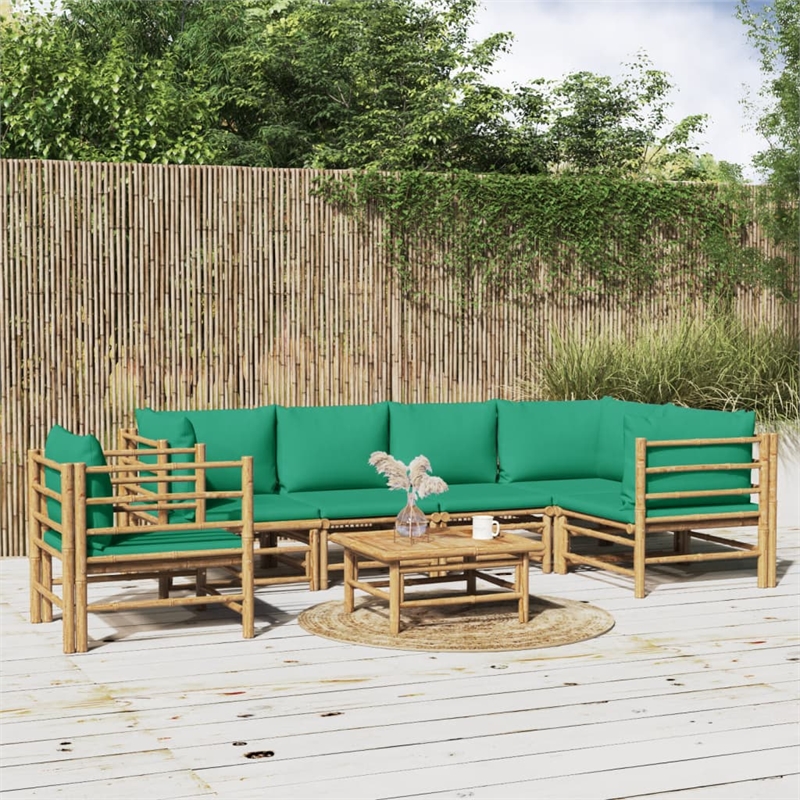 Afuera Living 7 Piece Bamboo Garden Lounge Set in Green/Natural