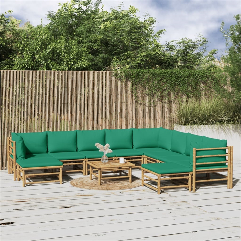 Afuera Living 11 Piece Bamboo Garden Lounge Set in Green/Natural