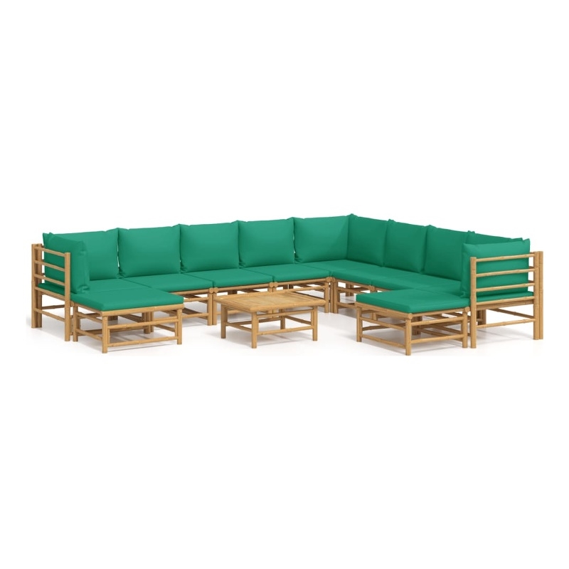 Afuera Living 11 Piece Bamboo Garden Lounge Set in Green/Natural