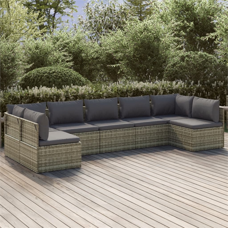 Afuera Living Contemporary 7 Piece Poly Rattan Garden Lounge Set in Gray