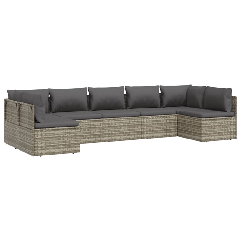 Afuera Living Contemporary 7 Piece Poly Rattan Garden Lounge Set in Gray