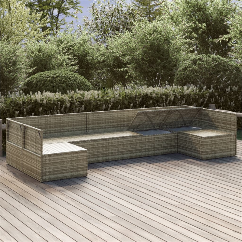 Afuera Living Contemporary 7 Piece Poly Rattan Garden Lounge Set in Gray
