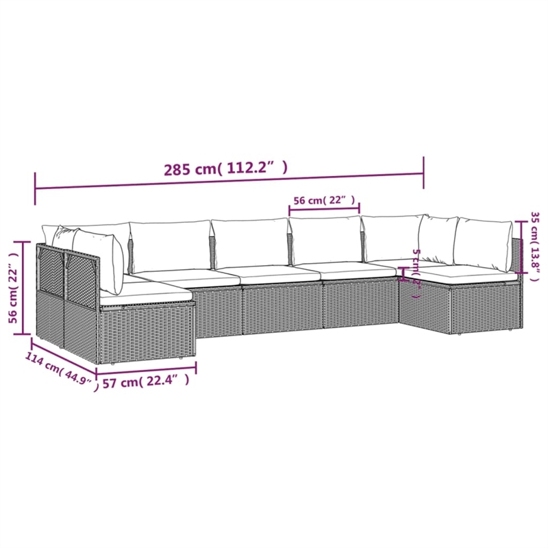 Afuera Living Contemporary 7 Piece Poly Rattan Garden Lounge Set in Gray