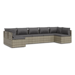 Afuera Living Contemporary 7 Piece Poly Rattan Garden Lounge Set in Gray