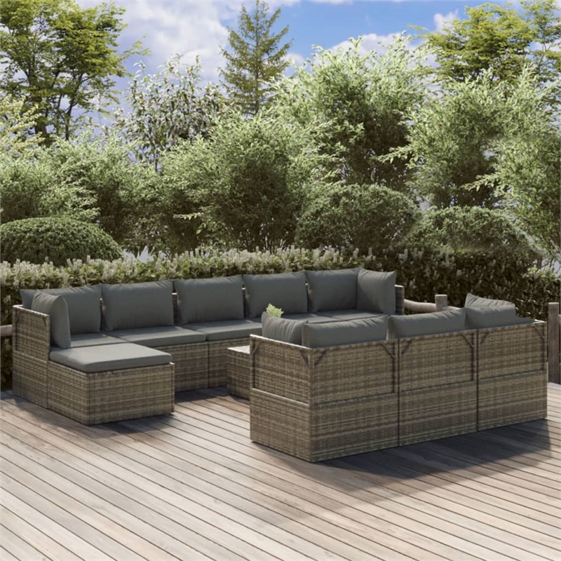 Afuera Living 11 Piece Poly Rattan Garden Lounge Set in Gray