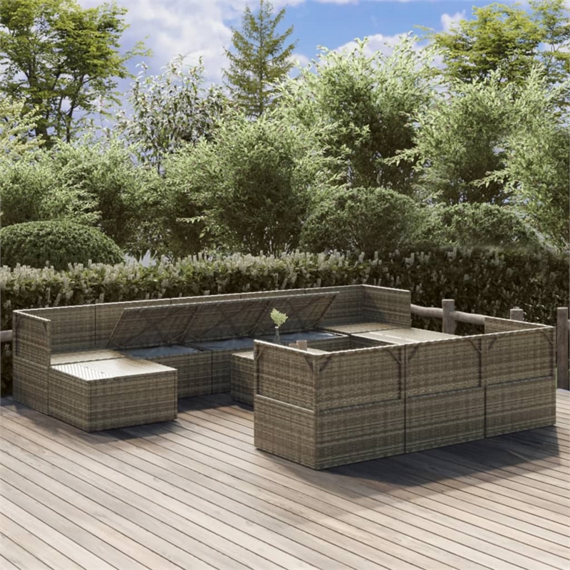 Afuera Living 11 Piece Poly Rattan Garden Lounge Set in Gray