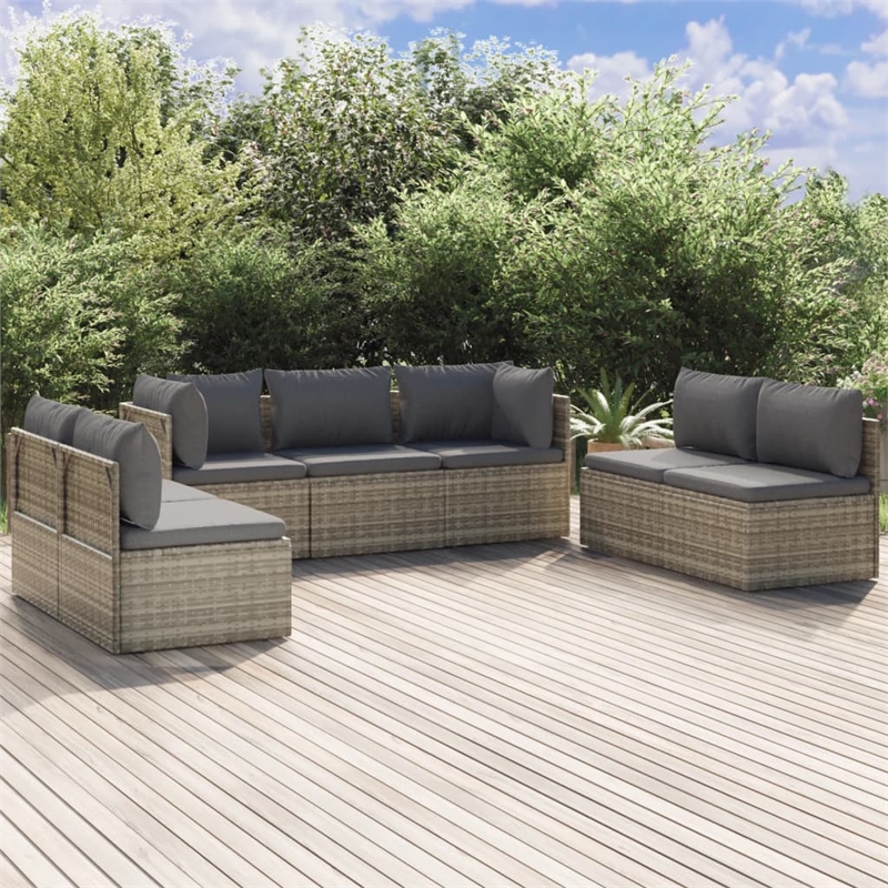 Afuera Living Contemporary 7 Piece Poly Rattan Garden Lounge Set in Gray