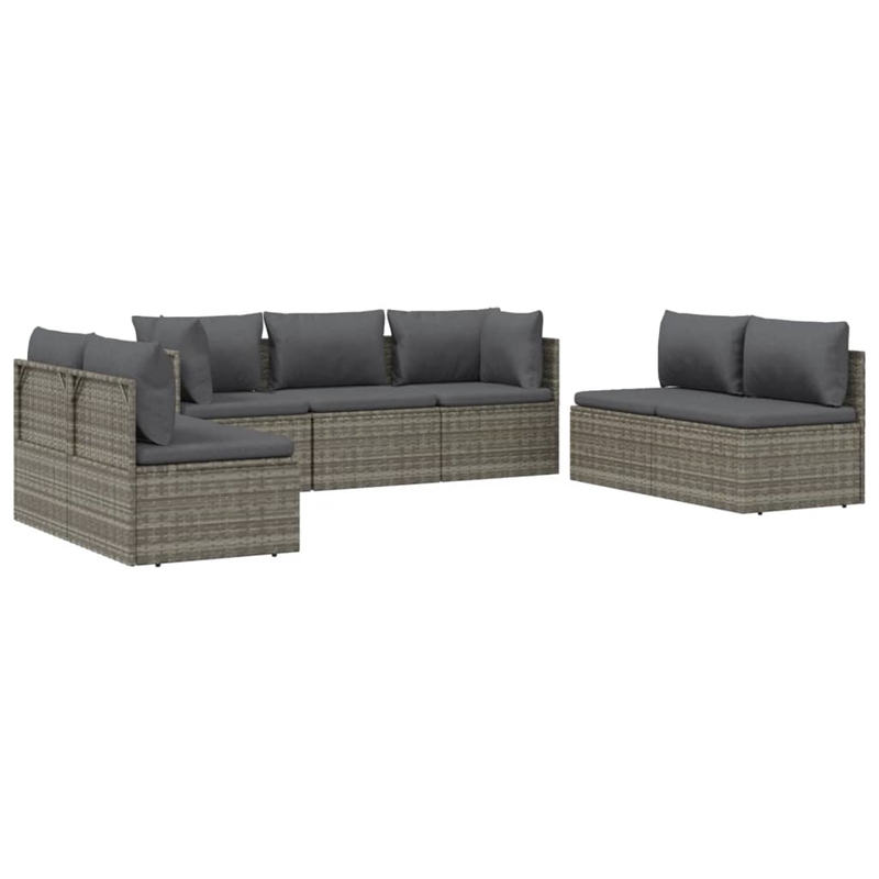 Afuera Living Contemporary 7 Piece Poly Rattan Garden Lounge Set in Gray