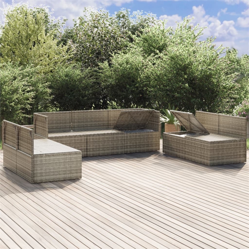 Afuera Living Contemporary 7 Piece Poly Rattan Garden Lounge Set in Gray