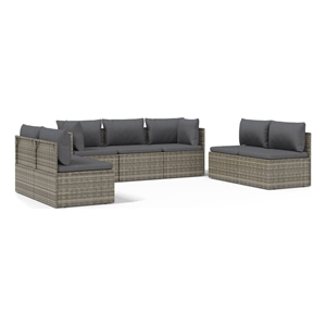 Afuera Living Contemporary 7 Piece Poly Rattan Garden Lounge Set in Gray