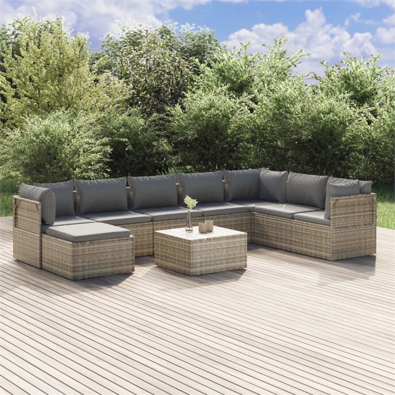 Afuera Living Contemporary 9 Piece Poly Rattan Garden Lounge Set in Gray