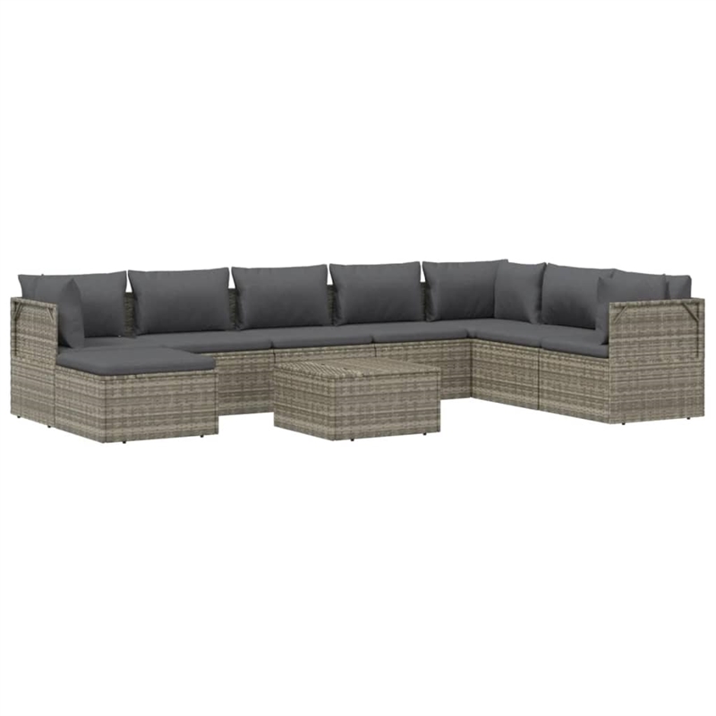 Afuera Living Contemporary 9 Piece Poly Rattan Garden Lounge Set in Gray