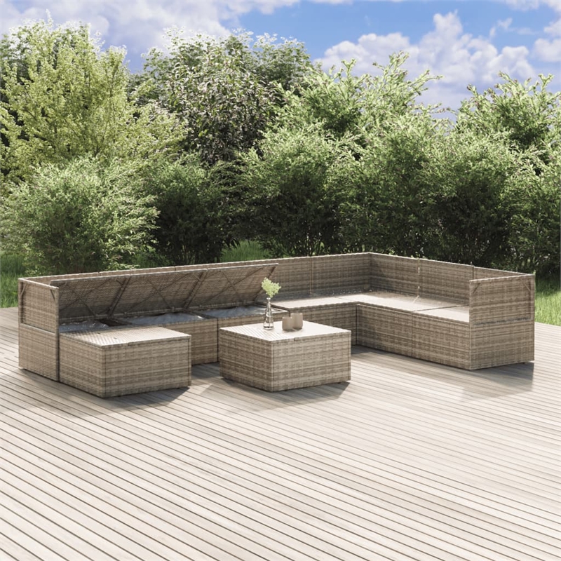 Afuera Living Contemporary 9 Piece Poly Rattan Garden Lounge Set in Gray