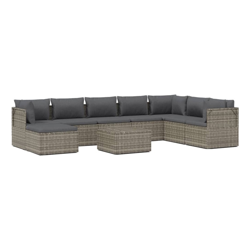Afuera Living Contemporary 9 Piece Poly Rattan Garden Lounge Set in Gray