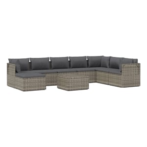 Afuera Living Contemporary 9 Piece Poly Rattan Garden Lounge Set in Gray