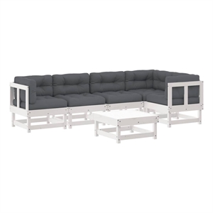 Afuera Living Contemporary 6 Piece Wood Large Garden Lounge Set in White