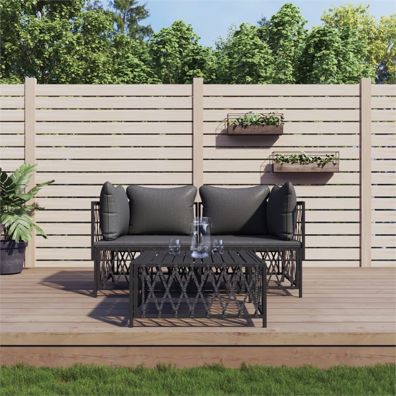 Afuera Living Contemporary 3 Piece Steel Garden Lounge Set in Anthracite