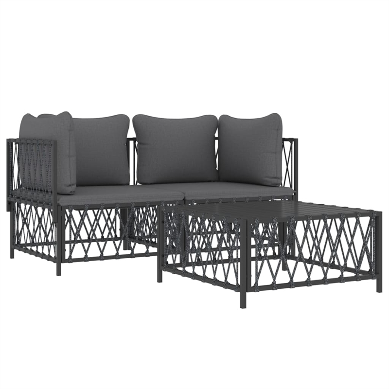 Afuera Living Contemporary 3 Piece Steel Garden Lounge Set in Anthracite