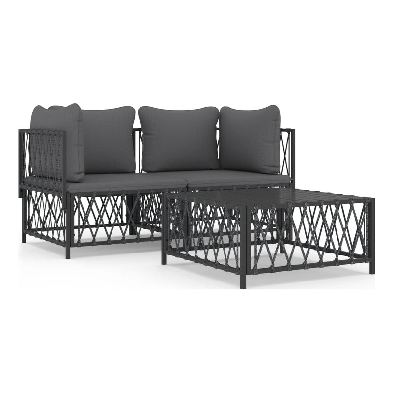Afuera Living Contemporary 3 Piece Steel Garden Lounge Set in Anthracite