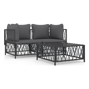 Afuera Living Contemporary 3 Piece Steel Garden Lounge Set in Anthracite