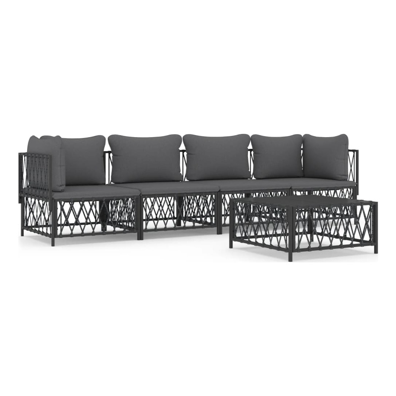 Afuera Living Contemporary 5 Piece Steel Garden Lounge Set in Anthracite