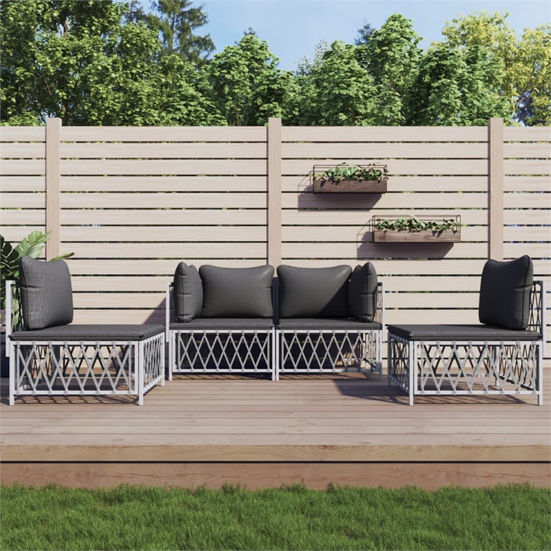 Afuera Living Contemporary Metal Powder-Coated Steel Garden Lounge Set in White