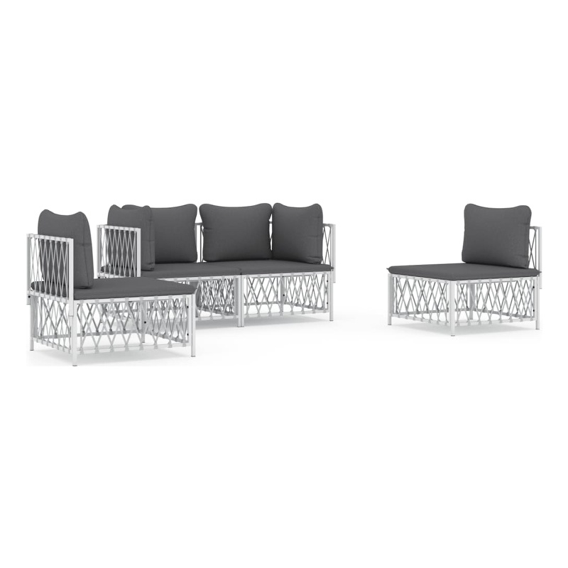 Afuera Living Contemporary Metal Powder-Coated Steel Garden Lounge Set in White