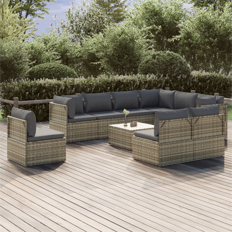 Afuera Living 10 Piece Poly Rattan Garden Lounge Set in Gray