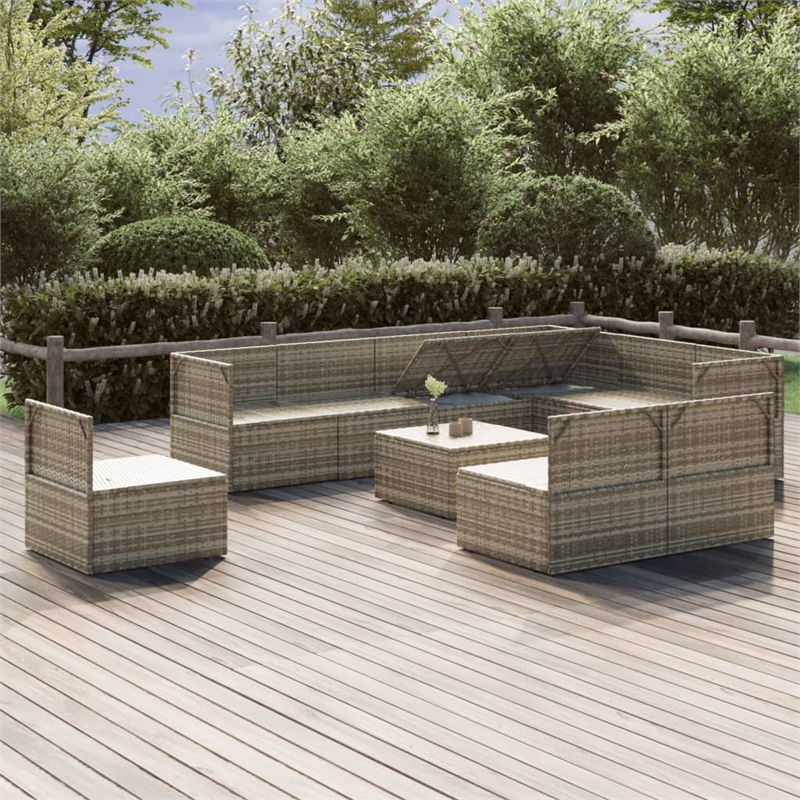 Afuera Living 10 Piece Poly Rattan Garden Lounge Set in Gray