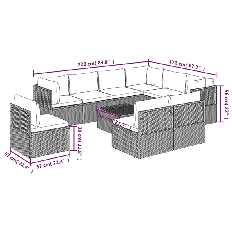 Afuera Living 10 Piece Poly Rattan Garden Lounge Set in Gray