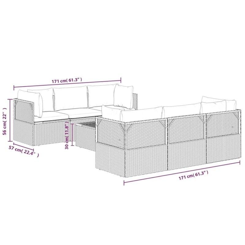 Afuera Living Contemporary 7 Piece Steel Small Garden Lounge Set in Gray