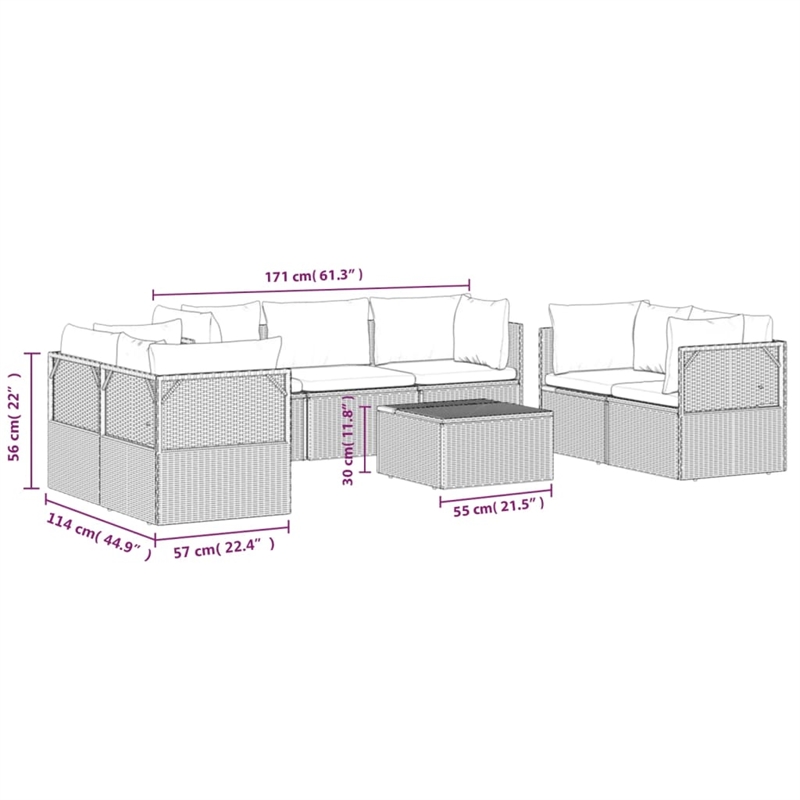 Afuera Living 8 Piece Poly Rattan Large Garden Lounge Set in Gray