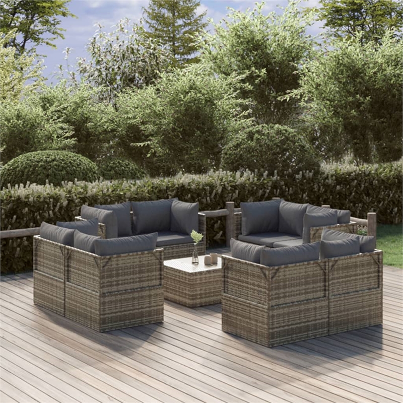 Afuera Living Contemporary 9 Piece Poly Rattan Garden Lounge Set in Gray