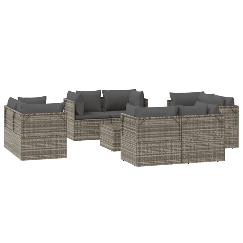Afuera Living Contemporary 9 Piece Poly Rattan Garden Lounge Set in Gray
