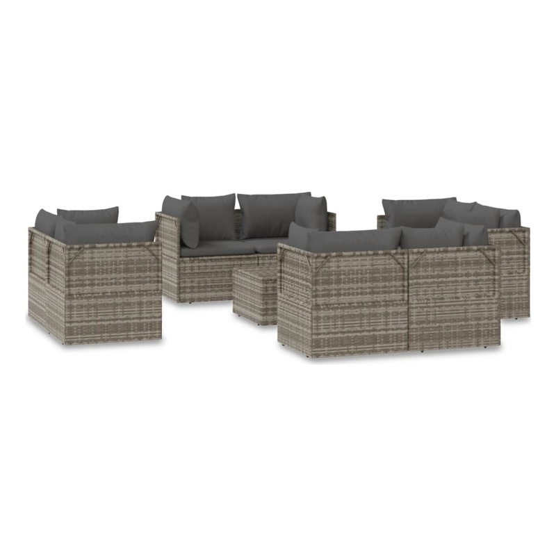 Afuera Living Contemporary 9 Piece Poly Rattan Garden Lounge Set in Gray