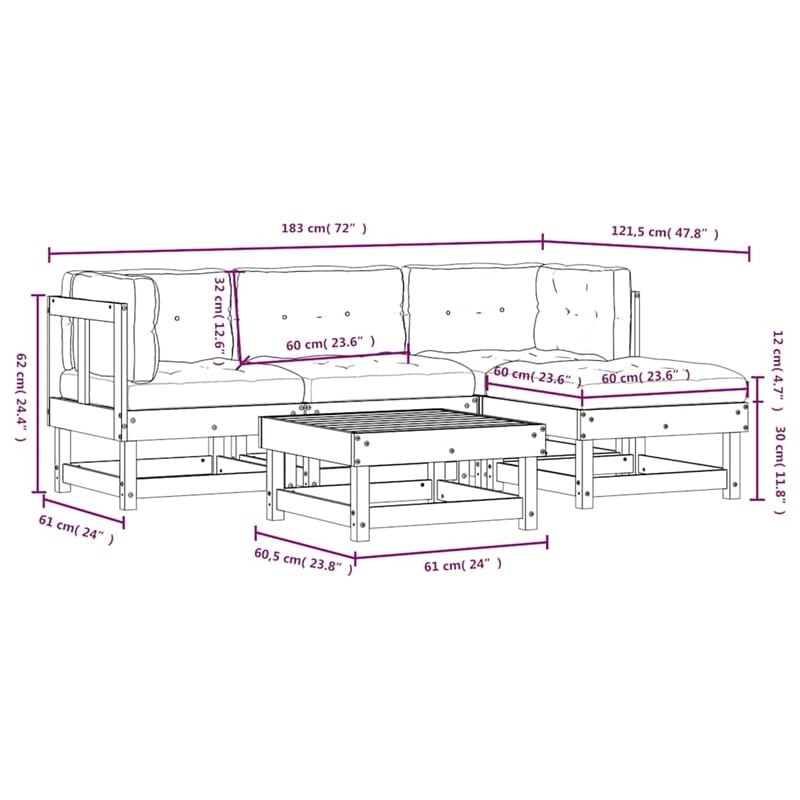 Afuera Living 5 Piece Wood Garden Lounge Set in White/Anthracite