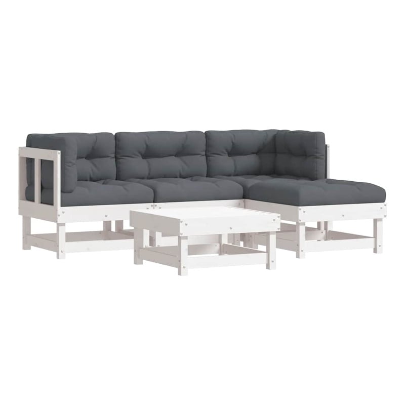 Afuera Living 5 Piece Wood Garden Lounge Set in White/Anthracite