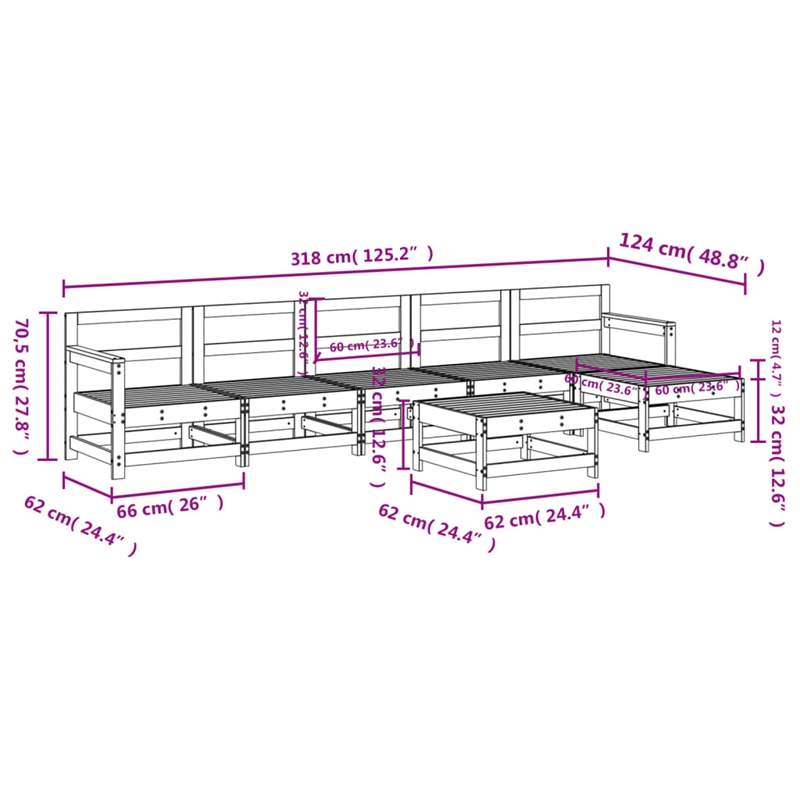 Afuera Living Contemporary Durable Wood Large Garden Lounge Set