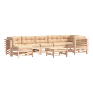 Afuera Living Contemporary 8 Piece Wood Large Garden Lounge Set in Beige