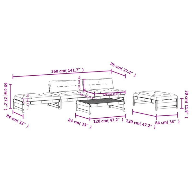 Afuera Living 5 Piece Wood Garden Lounge Set in Natural/Beige