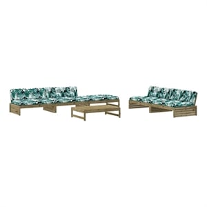 Afuera Living Contemporary 6 Piece Wood Large Garden Lounge Set in Brown