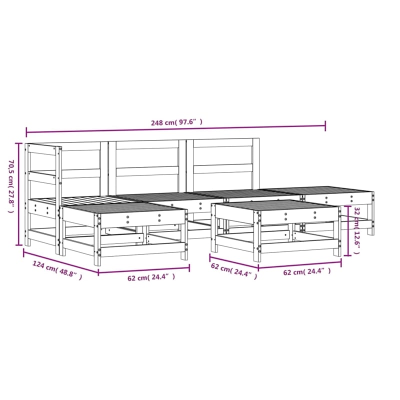 Afuera Living Contemporary 6 Piece Wood Garden Lounge Set in Natural