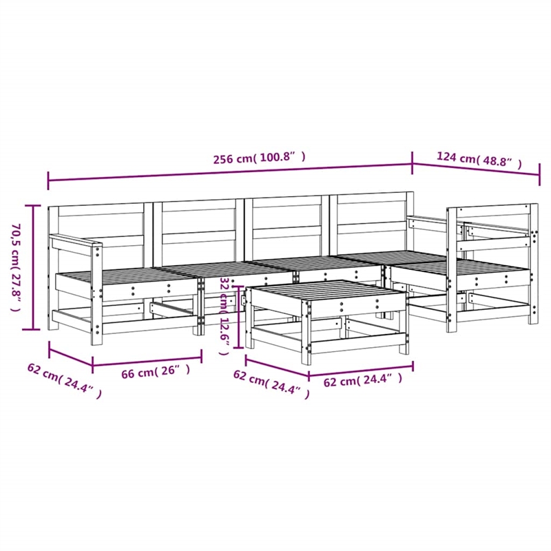 Afuera Living Contemporary 6 Piece Wood Garden Lounge Set in Natural