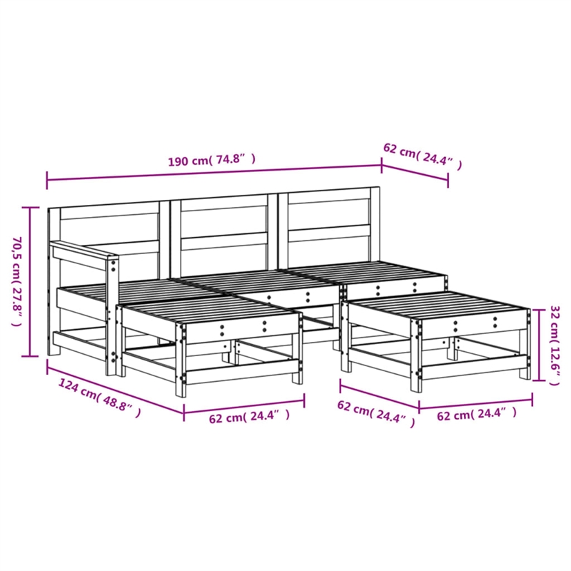 Afuera Living 5 Piece Wood Large Garden Lounge Set in Natural